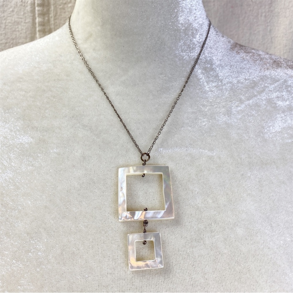 Sterling silver Mother of pearl Square cut out pendant necklace